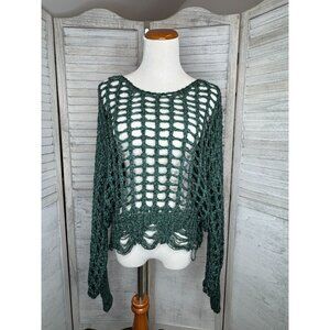 Oversized Large Knit Crochet Sweater Blue Green One Size NEW